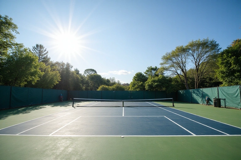 Modern tennis club facilities with bright, inviting courts and no text.