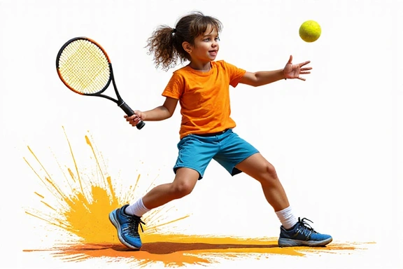 Abstract representation of a junior tennis player hitting a forehand