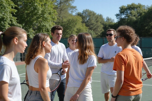 Group of diverse people enjoying social tennis