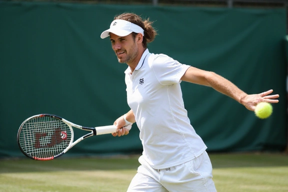 Tennis player executing a perfect backhand stroke